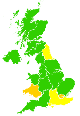 Click on a region for air pollution levels for 15/02/1998