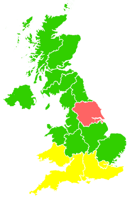 Click on a region for air pollution levels for 15/03/1993