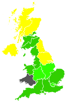 Click on a region for air pollution levels for 15/04/1992