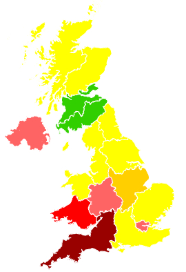 Click on a region for air pollution levels for 15/04/1993