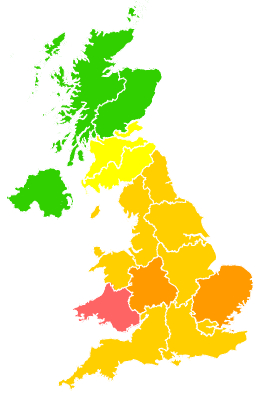 Click on a region for air pollution levels for 15/04/2007