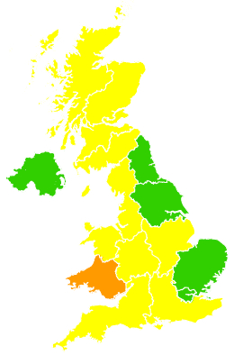Click on a region for air pollution levels for 15/04/2013