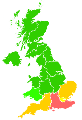 Click on a region for air pollution levels for 15/06/1992