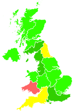 Click on a region for air pollution levels for 15/06/1995