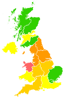 Click on a region for air pollution levels for 15/06/1996