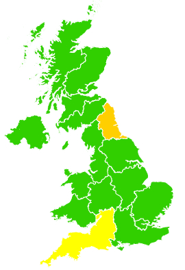 Click on a region for air pollution levels for 15/06/1998