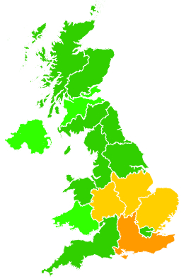 Click on a region for air pollution levels for 15/08/1992