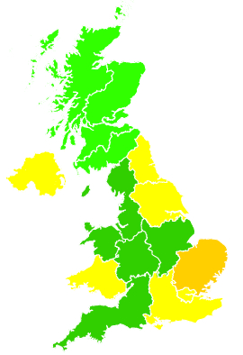 Click on a region for air pollution levels for 15/08/1993