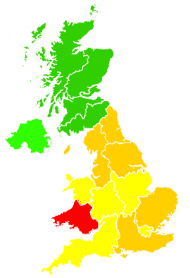 Click on a region for air pollution levels for 15/09/2003