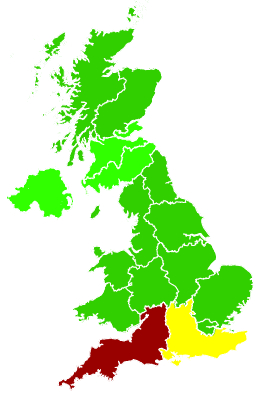 Click on a region for air pollution levels for 15/09/2007