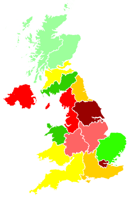Click on a region for air pollution levels for 15/10/1994