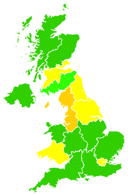 Click on a region for air pollution levels for 15/10/1995