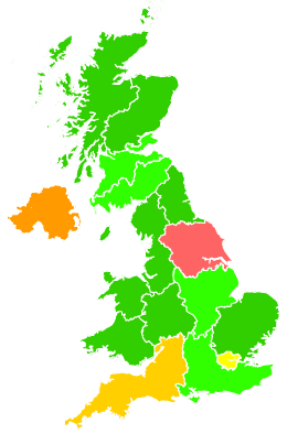 Click on a region for air pollution levels for 15/11/1993