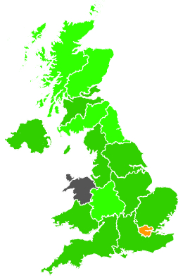 Click on a region for air pollution levels for 15/11/2000