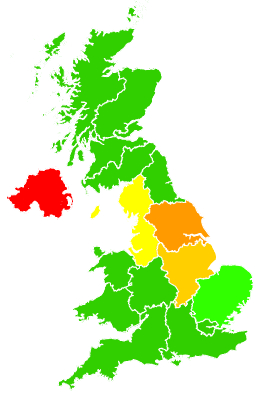 Click on a region for air pollution levels for 15/12/1994