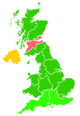 Click on a region for air pollution levels for 15/12/2010