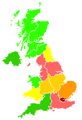Click on a region for air pollution levels for 16/01/1997