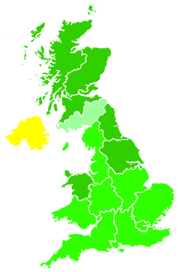 Click on a region for air pollution levels for 16/01/2000