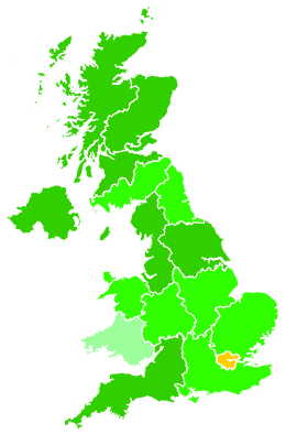 Click on a region for air pollution levels for 16/02/1993