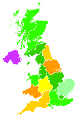 Click on a region for air pollution levels for 16/02/1994