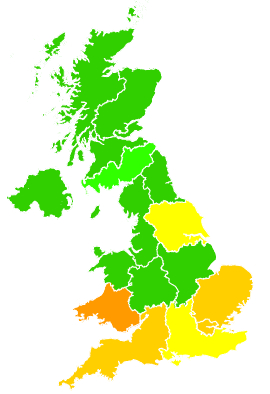 Click on a region for air pollution levels for 16/03/1998