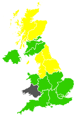 Click on a region for air pollution levels for 16/04/1991