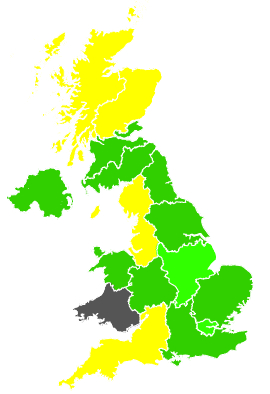 Click on a region for air pollution levels for 16/04/1992