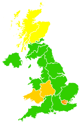 Click on a region for air pollution levels for 16/04/1993