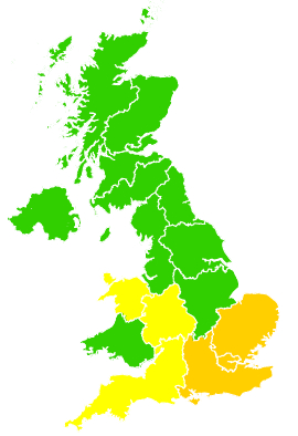 Click on a region for air pollution levels for 16/04/1996