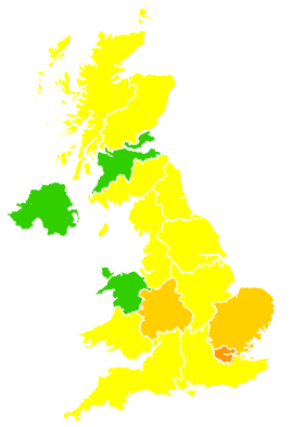 Click on a region for air pollution levels for 16/04/2009