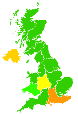 Click on a region for air pollution levels for 16/06/1992