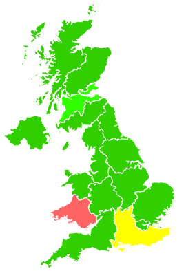 Click on a region for air pollution levels for 16/06/1994