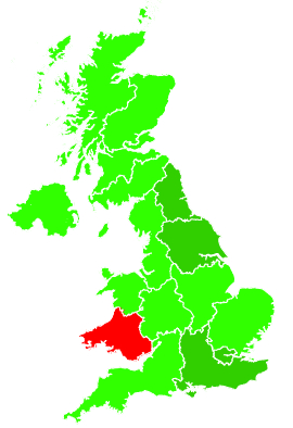 Click on a region for air pollution levels for 16/06/1995