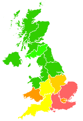 Click on a region for air pollution levels for 16/06/1999