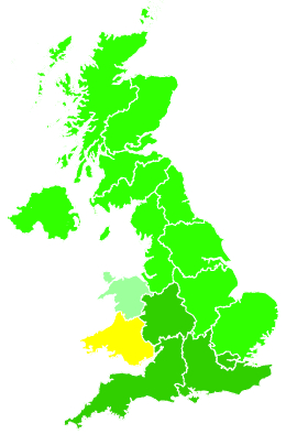 Click on a region for air pollution levels for 16/07/1997