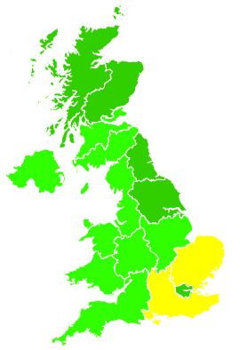 Click on a region for air pollution levels for 16/08/1992