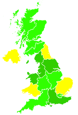 Click on a region for air pollution levels for 16/08/1993