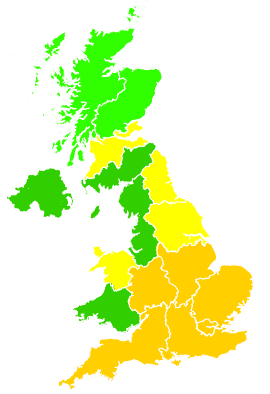 Click on a region for air pollution levels for 16/08/1995