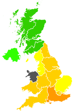 Click on a region for air pollution levels for 16/08/1996