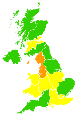 Click on a region for air pollution levels for 16/08/2003
