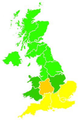 Click on a region for air pollution levels for 16/08/2005