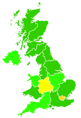 Click on a region for air pollution levels for 16/09/1992