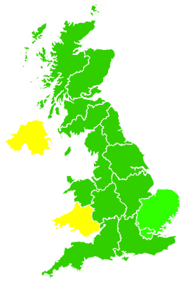 Click on a region for air pollution levels for 16/09/1994