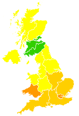 Click on a region for air pollution levels for 16/09/2003