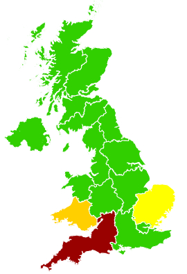 Click on a region for air pollution levels for 16/09/2007