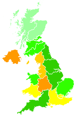 Click on a region for air pollution levels for 16/10/1994