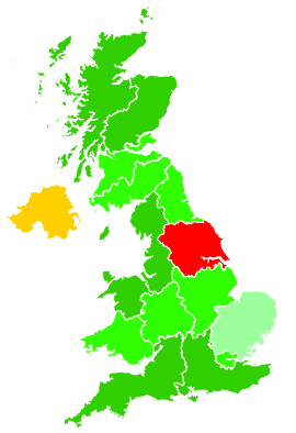 Click on a region for air pollution levels for 16/11/1992