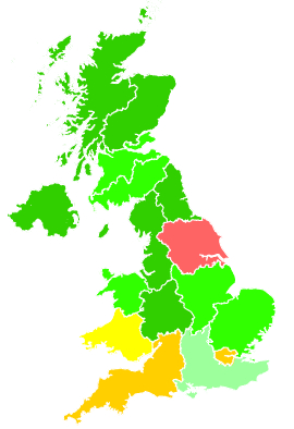 Click on a region for air pollution levels for 16/11/1993
