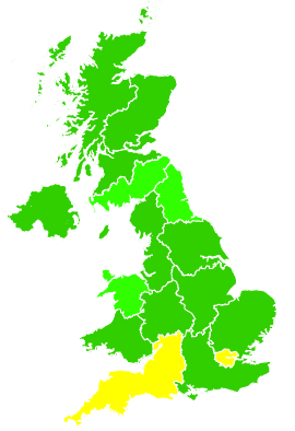 Click on a region for air pollution levels for 16/11/1996