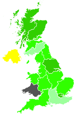 Click on a region for air pollution levels for 17/01/1992